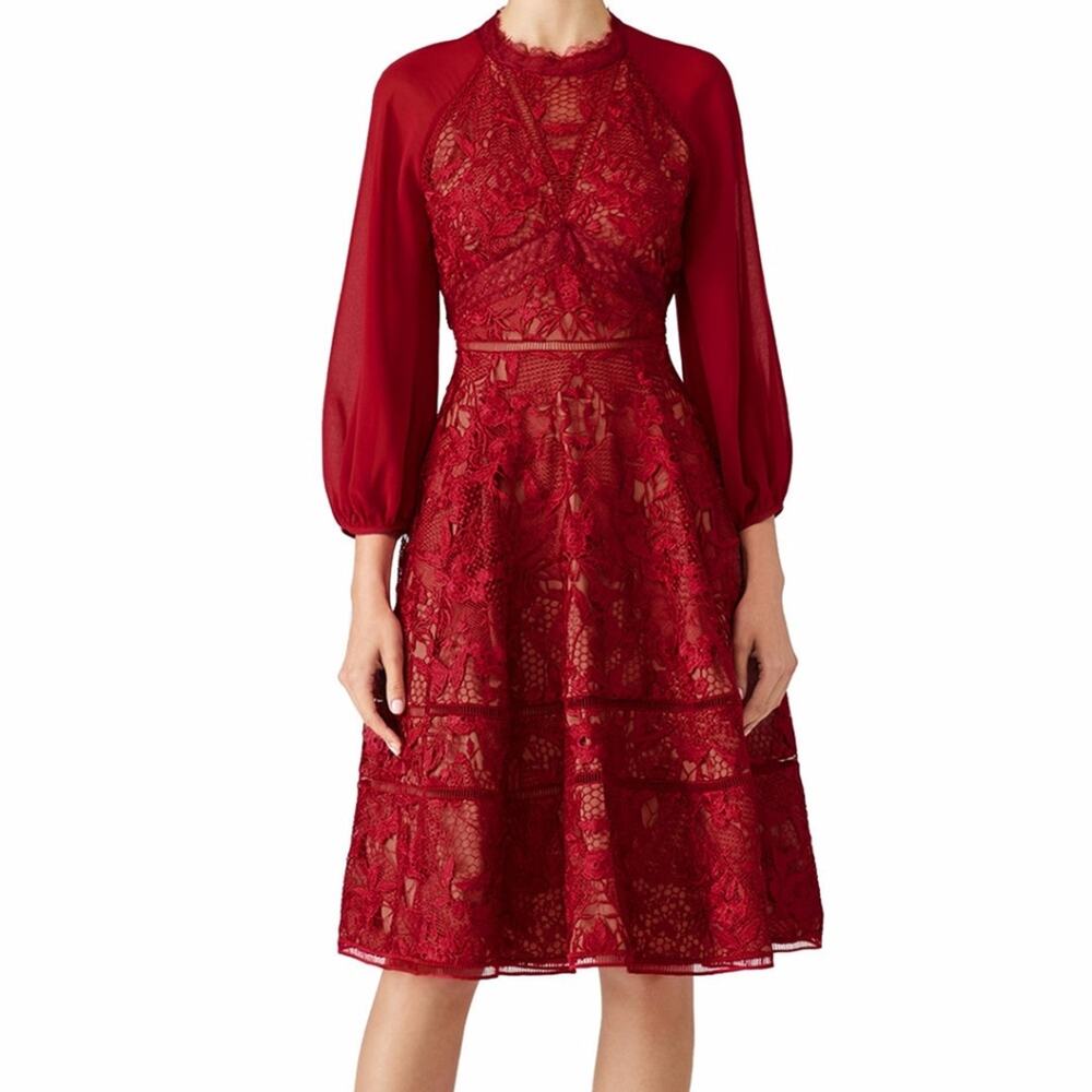 Women's Red Lace Fit-and-Flare Dress